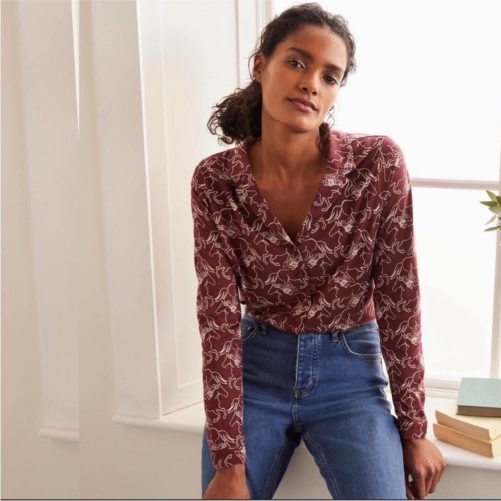 Boden Agnes Jersey Shirt Maroon Wild Horses Shirt 16/18